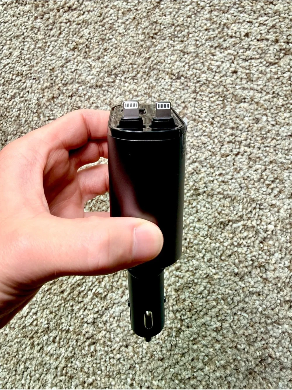 4-in-1 Car Charger Dual Retractable Lightning (Apple) Cables; USB-C, USB-A Ports